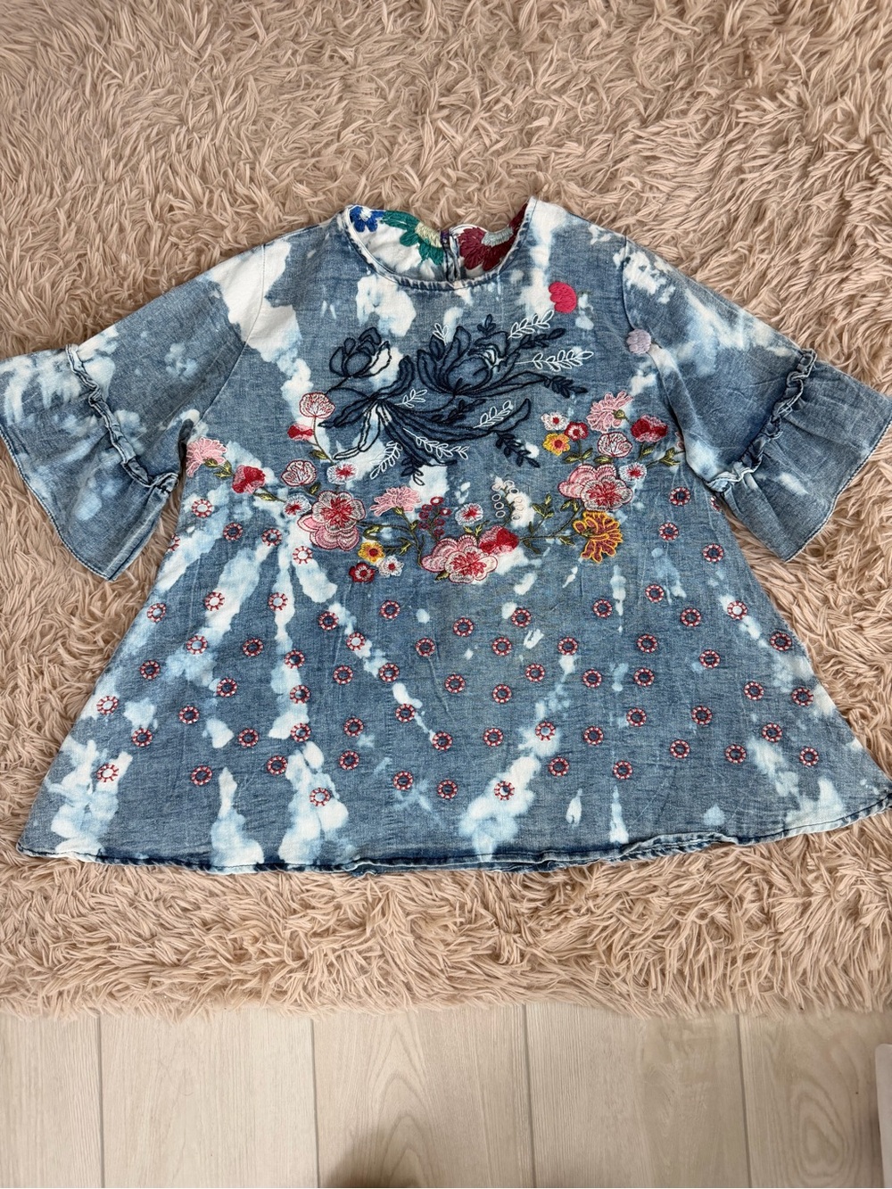 Tie-Dye Floral Embroidered Top
